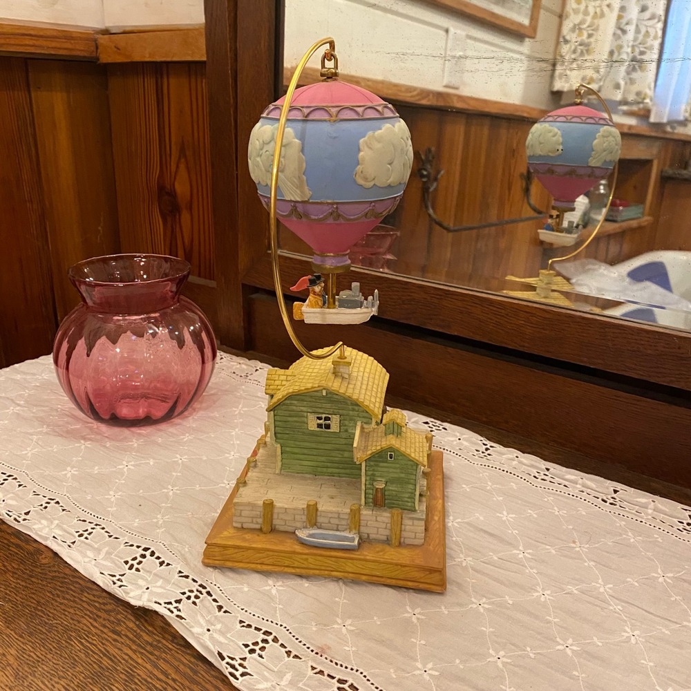 12" Glama "Fulton Boat Works" Music Box Rotating Hot Air Balloon Resin Diorama - Picture 4 of 11
